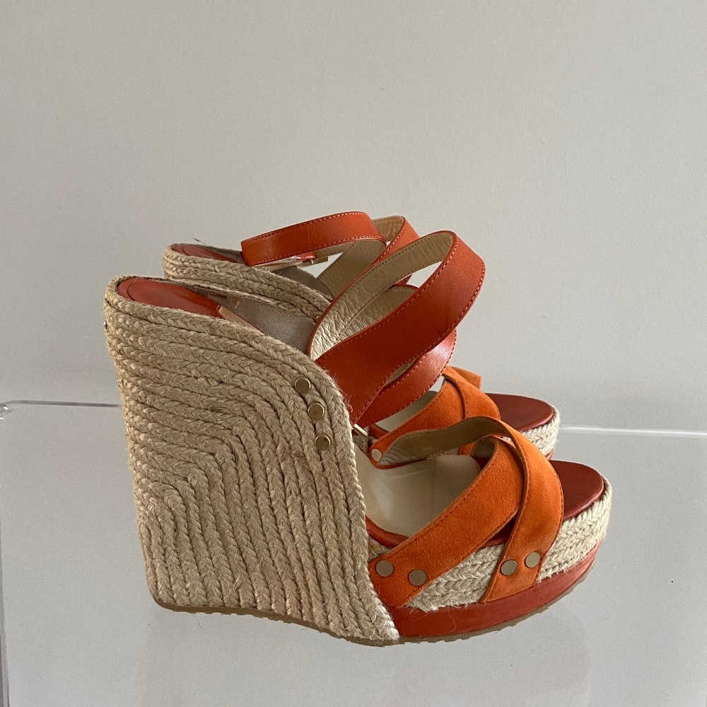 Jimmy Choo Orange Espadrille Wedge Sandals - Picture 2 of 5